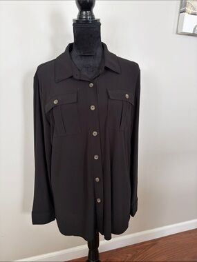 Attitudes by Renee Black Utility Button-Front Blouse